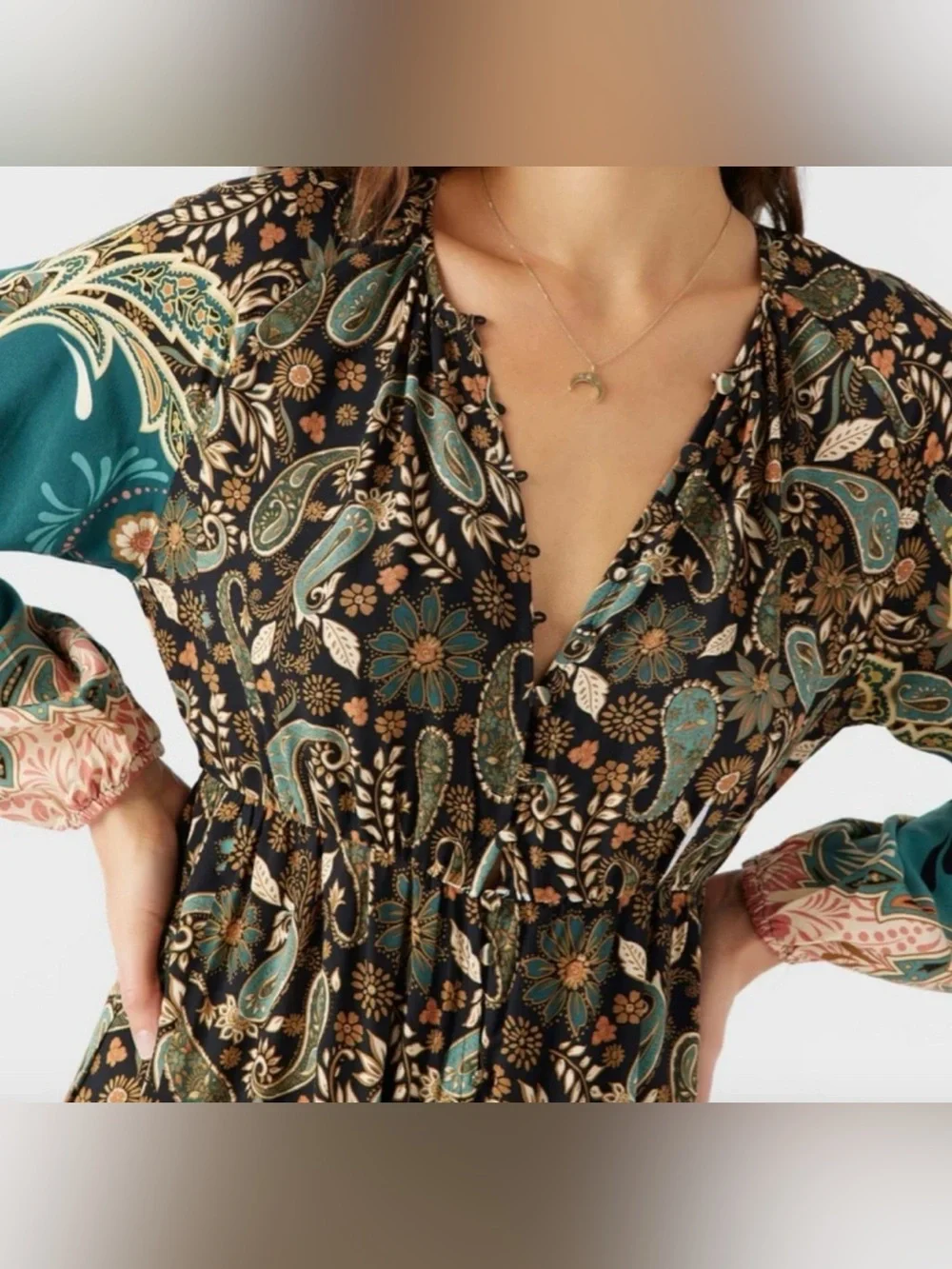 O’Neill Weslynn Boho Paisley Floral Maxi Dress Size Medium Teal Resort Dress - Picture 8 of 16